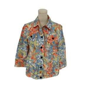 Weekend Choices Jacket Floral Multi-Color 100% Linen Button Up M